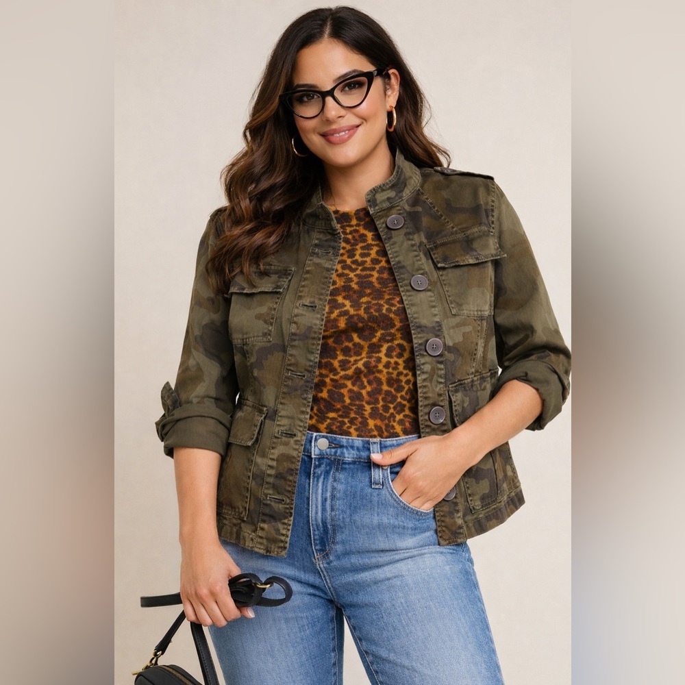 Sanctuary Olive Utility Jacket - Cotton Stretch Camo 2X
